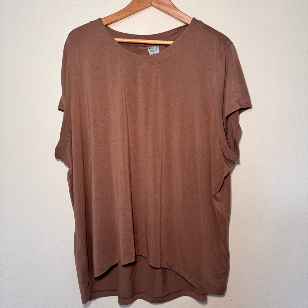 Athleta Brown Soft Stretch Hi-Low Hem Athleisure Tee Short Sleeve XL